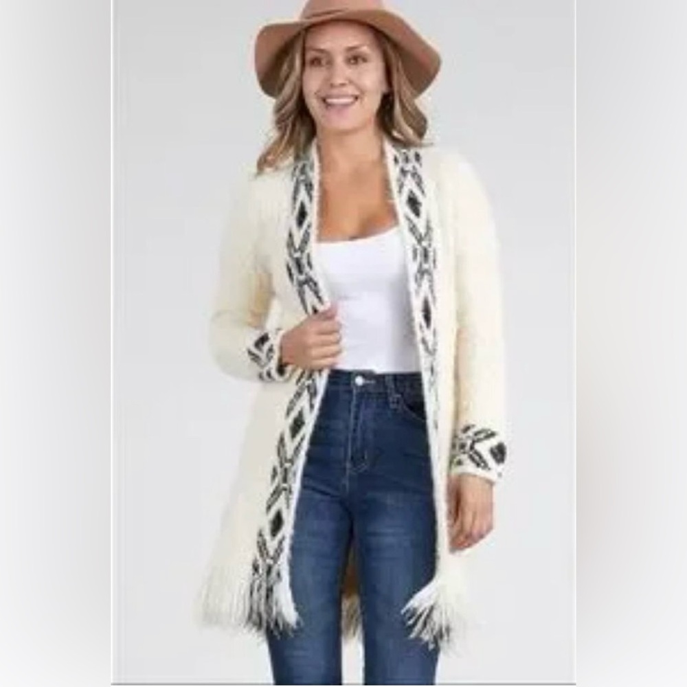 Oceanus Tribal Aztec Print Cardigan Sweater Size M